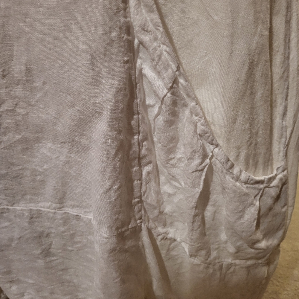 Vasna Italy Linen White Roll Sleeve Unlined Dress With Pockets Size Petite Large - Picture 3 of 8